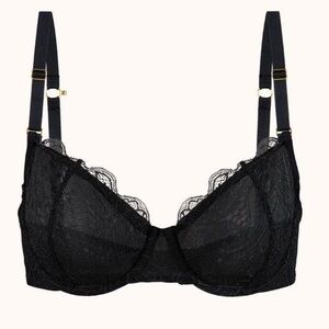 Lively Womens 34C Unlined Lace Bra Black Scalloped Full Coverag Underwire 47246
